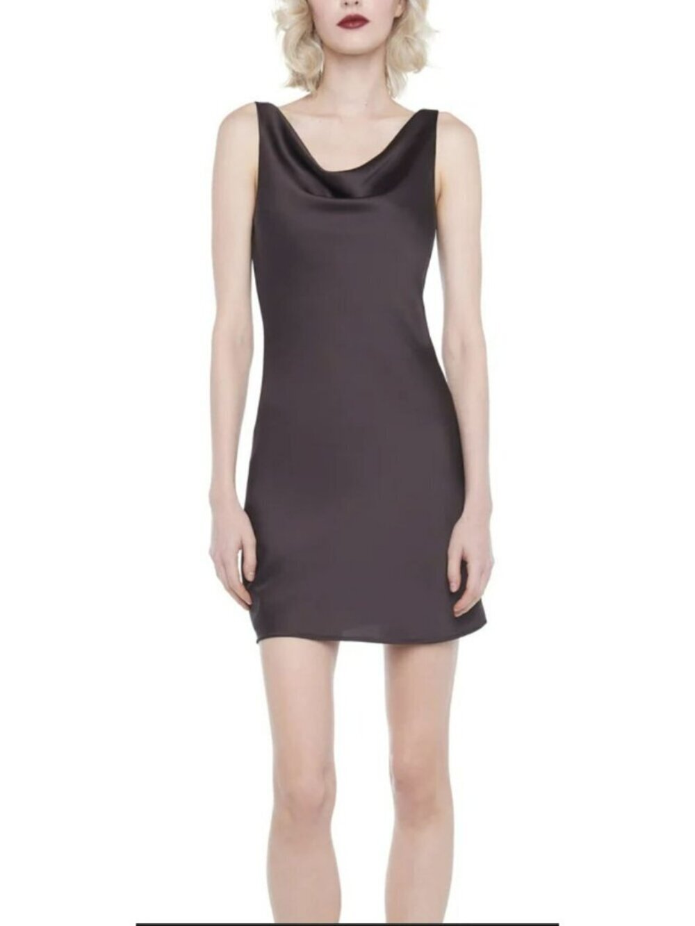 Norma Kamali Chocolate Brown Satin Mini Drape Dress Sz Large NWT